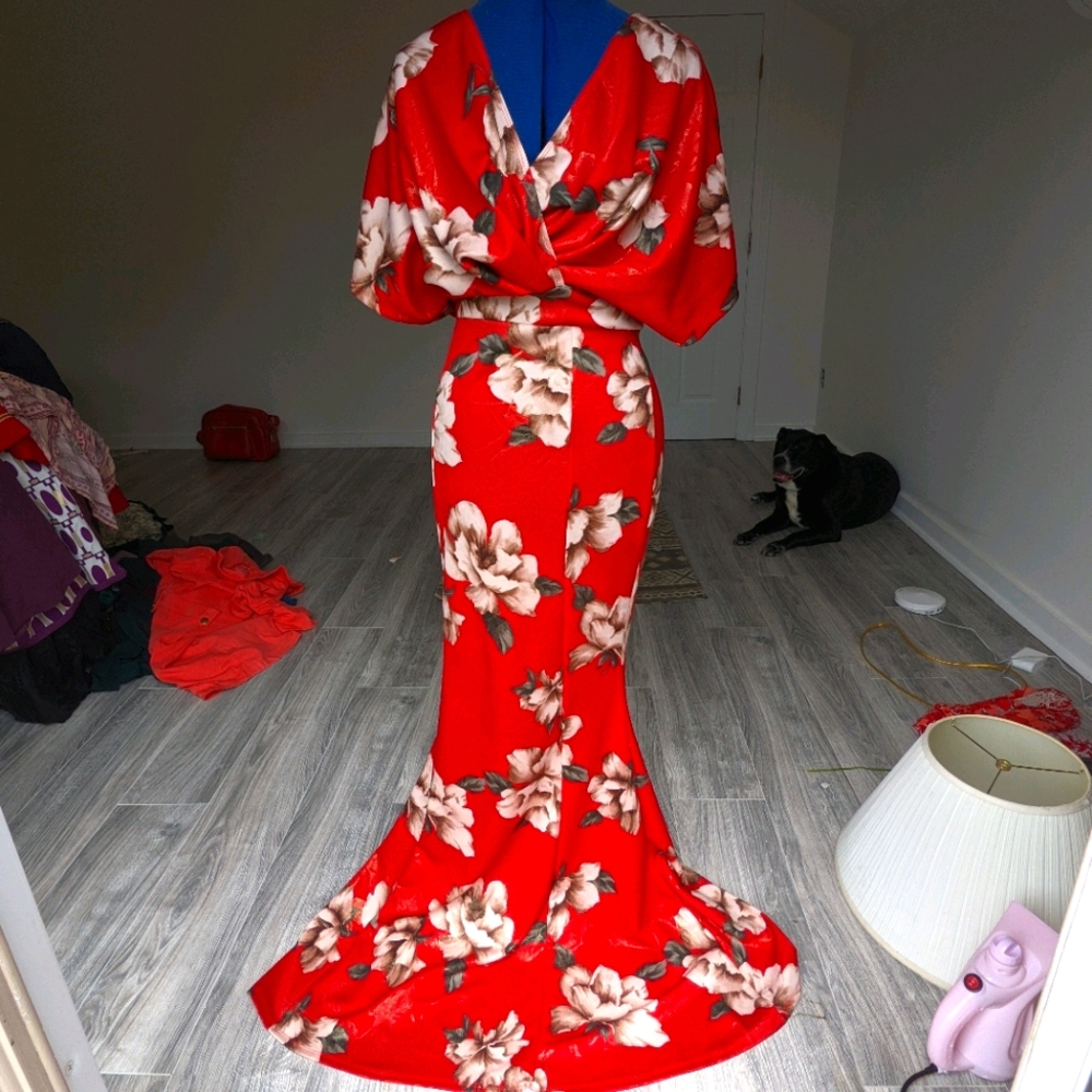 Red and Gold Floral Goodtime USA Mermaid Dress